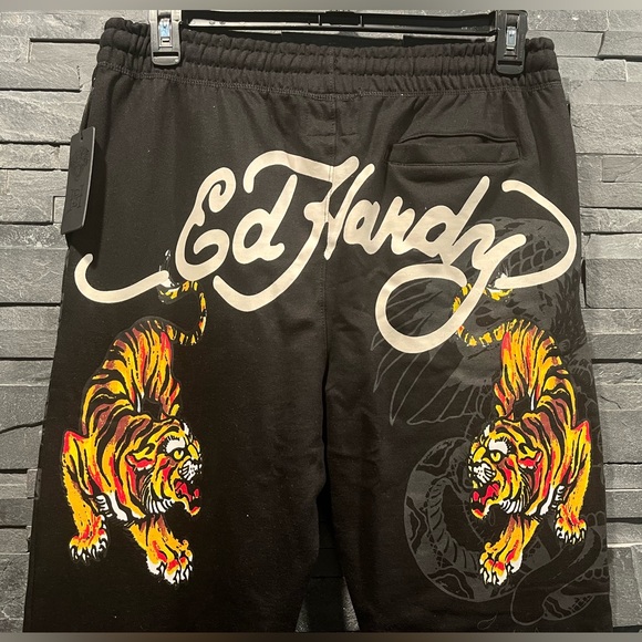 Ed Hardy Crawling Tiger Graphic Cotton Blend Jersey Drawstring Sweatpants Black - Picture 11 of 15